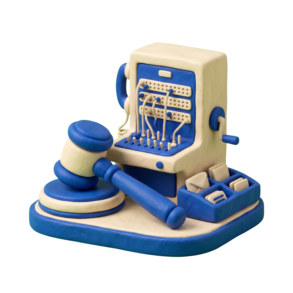 Attorney referral service illustration in blue and ivory clay