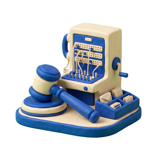 Attorney referral service illustration in blue and ivory clay