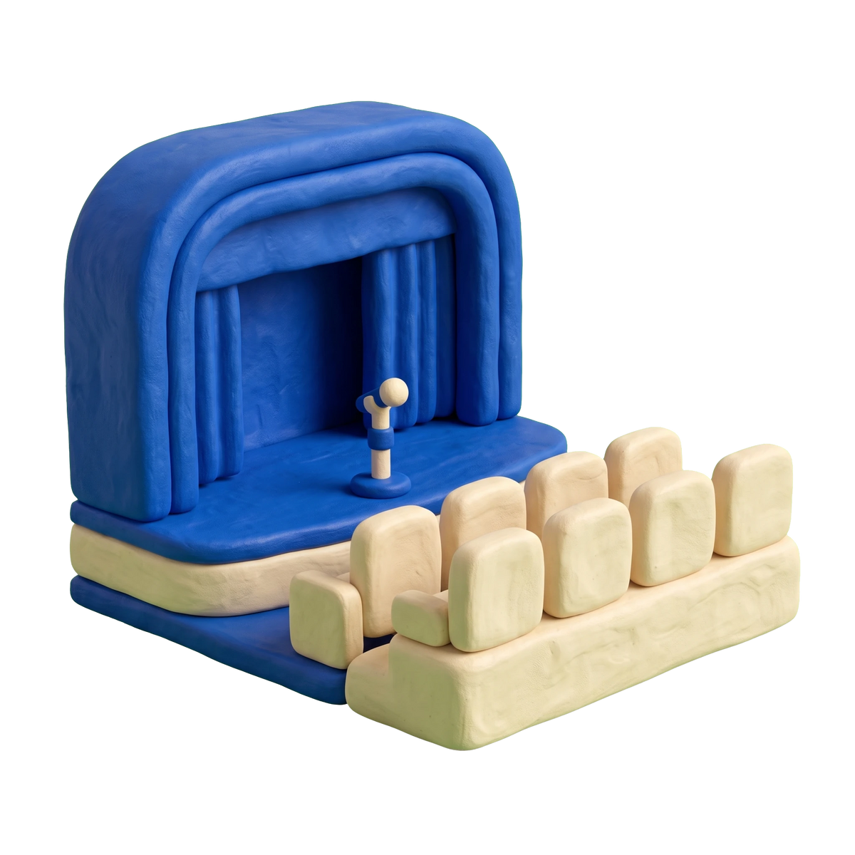 Auditorium illustration in blue and ivory clay