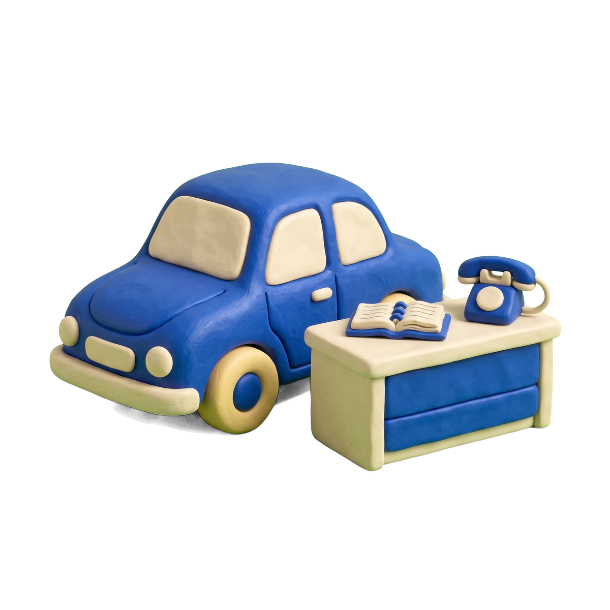 Auto broker illustration in blue and ivory clay