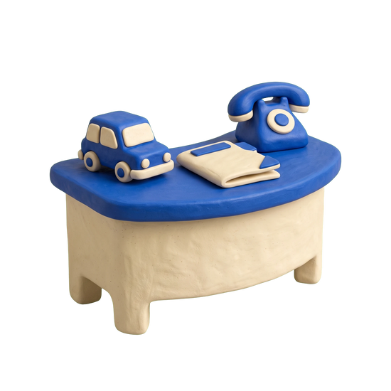 Auto insurance agency illustration in blue and ivory clay