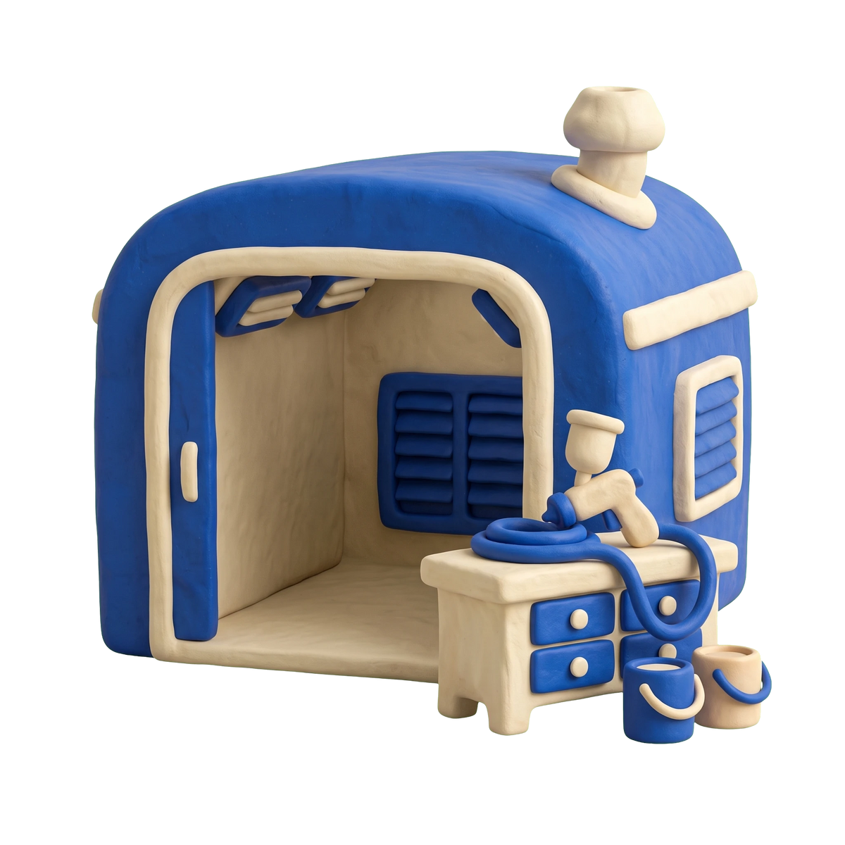 Auto painting illustration in blue and ivory clay