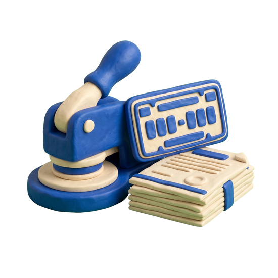 Auto tag agency illustration in blue and ivory clay