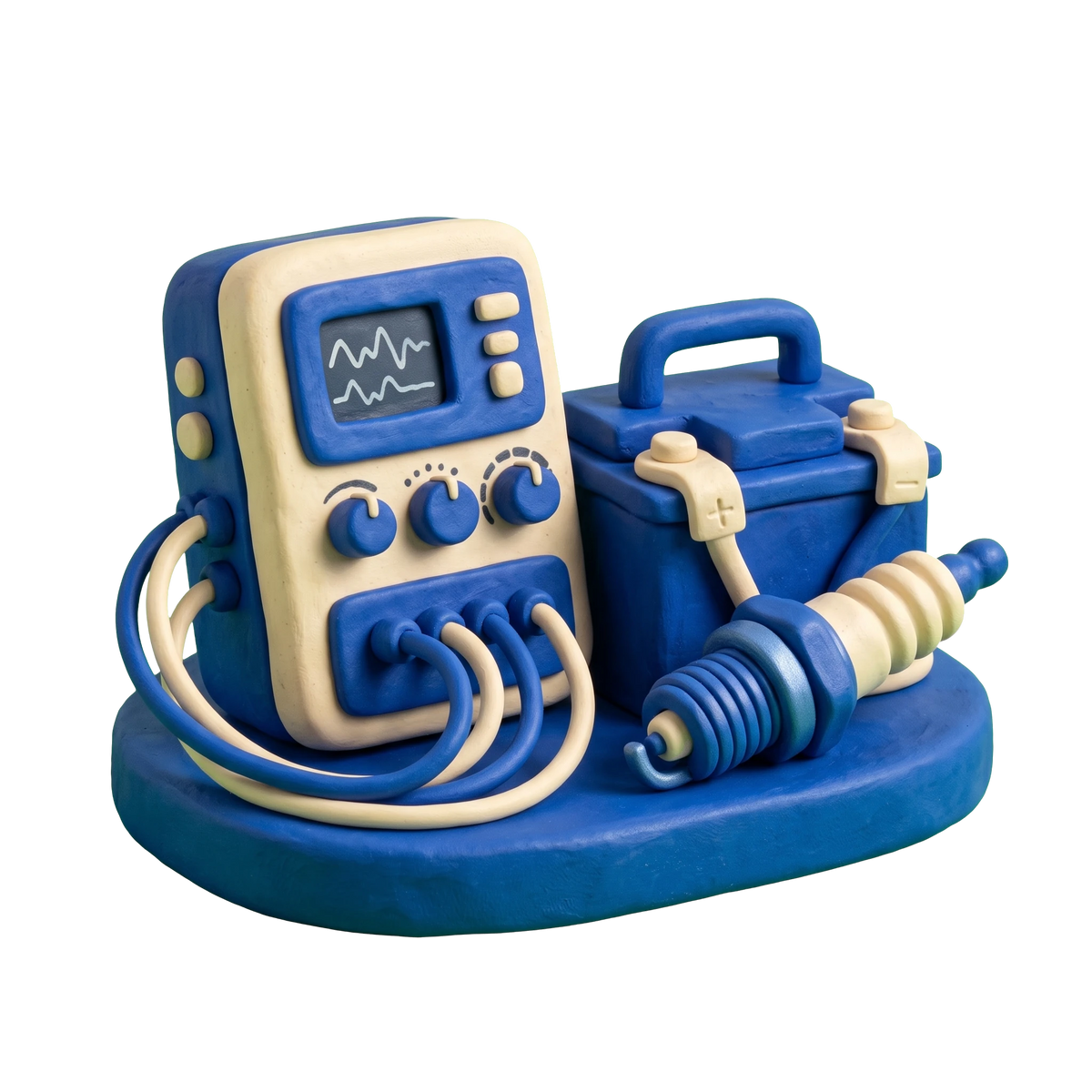 Auto tune up service illustration in blue and ivory clay