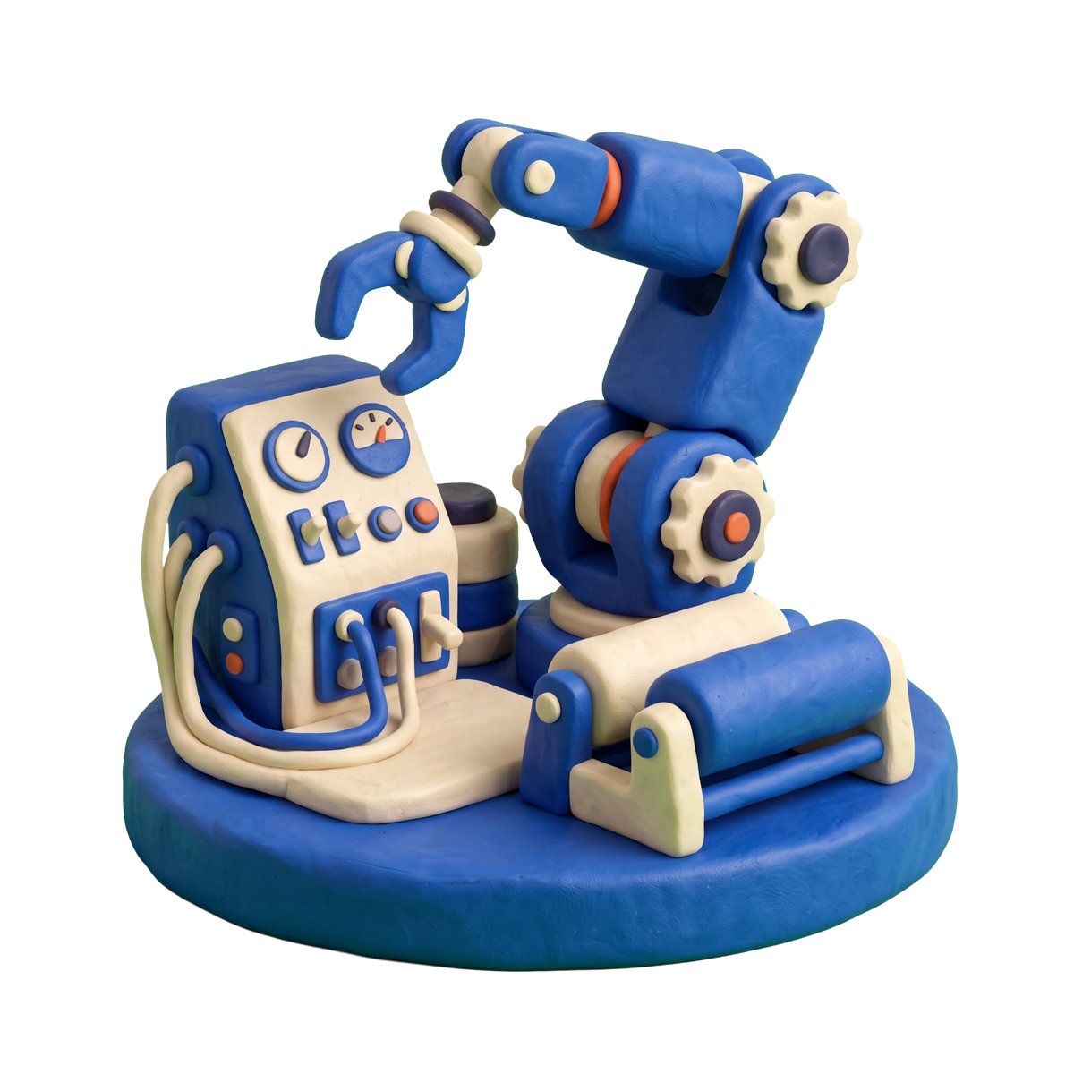 Automation company illustration in blue and ivory clay