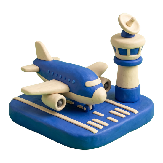 Aviation consultant illustration in blue and ivory clay
