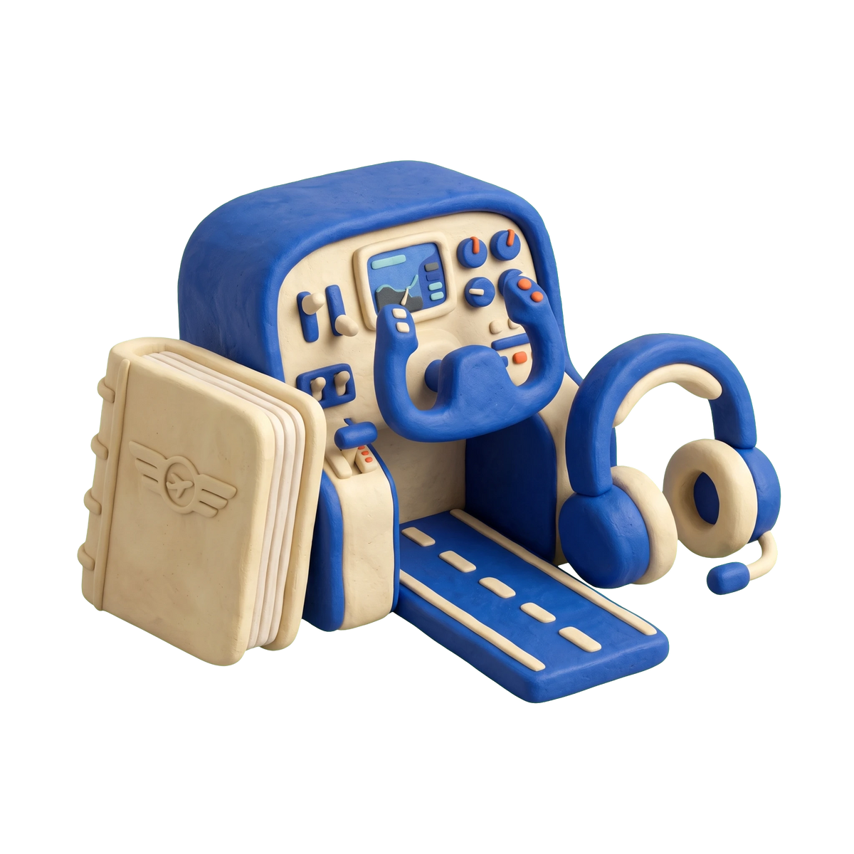 Aviation training institute illustration in blue and ivory clay