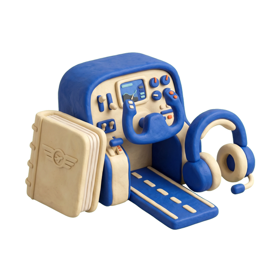 Aviation training institute illustration in blue and ivory clay