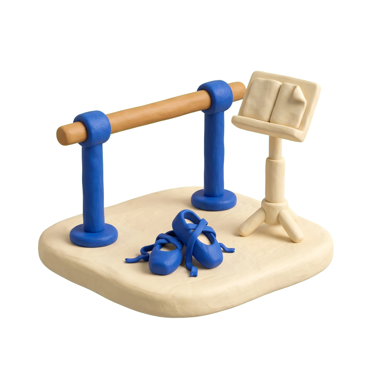 Ballet school illustration in blue and ivory clay