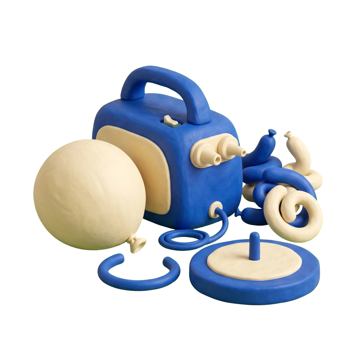 Balloon artist illustration in blue and ivory clay