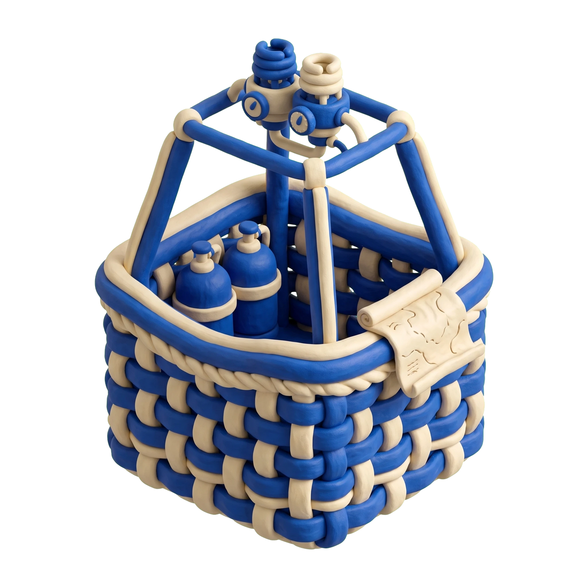Balloon ride tour agency illustration in blue and ivory clay