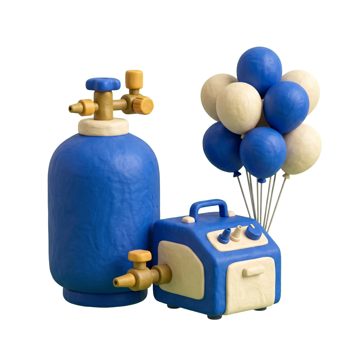 Balloon store illustration in blue and ivory clay
