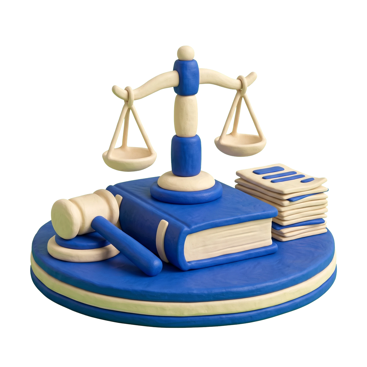 Bankruptcy attorney illustration in blue and ivory clay