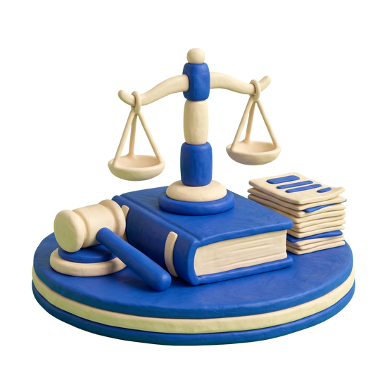 Bankruptcy attorney illustration in blue and ivory clay