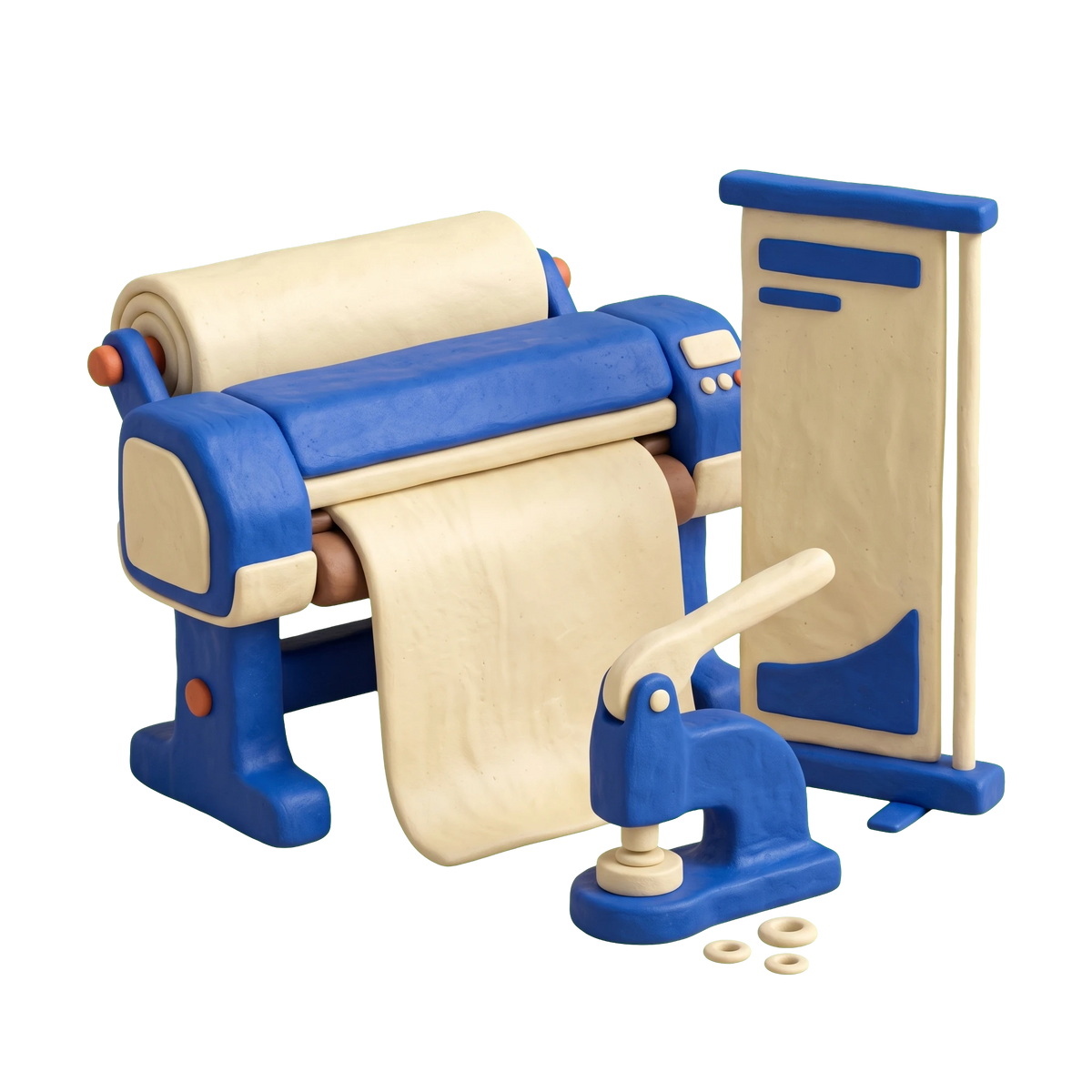 Banner store illustration in blue and ivory clay