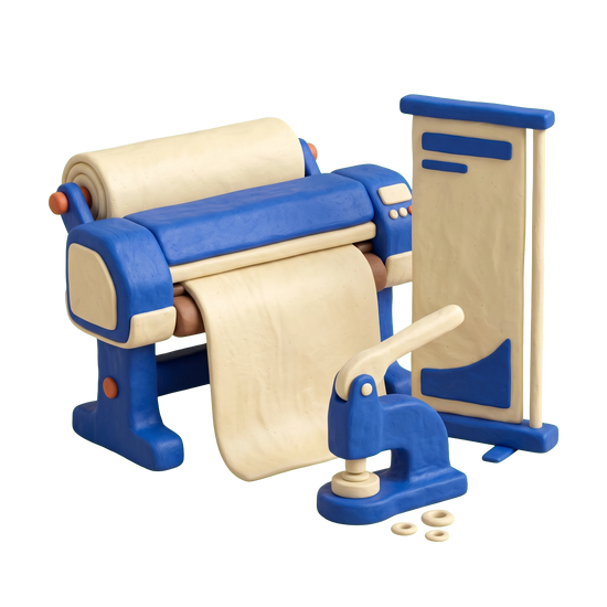 Banner store illustration in blue and ivory clay