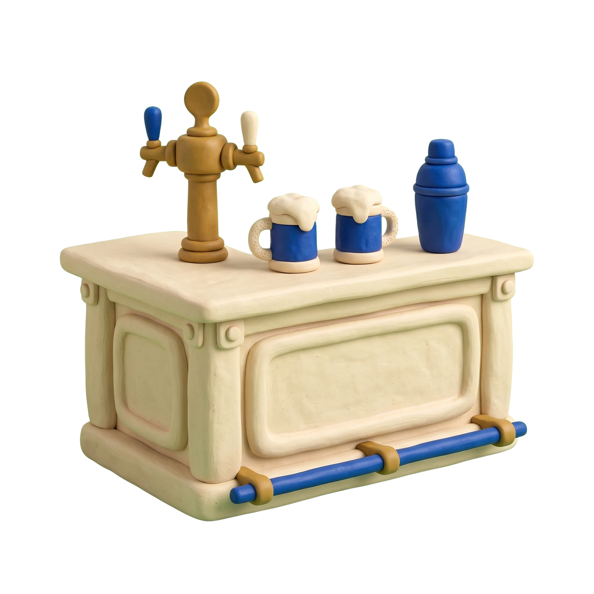 Bar illustration in blue and ivory clay