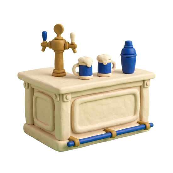 Bar illustration in blue and ivory clay