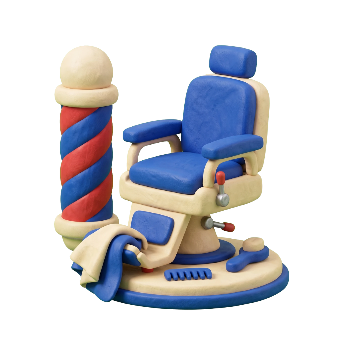 Barber school illustration in blue and ivory clay