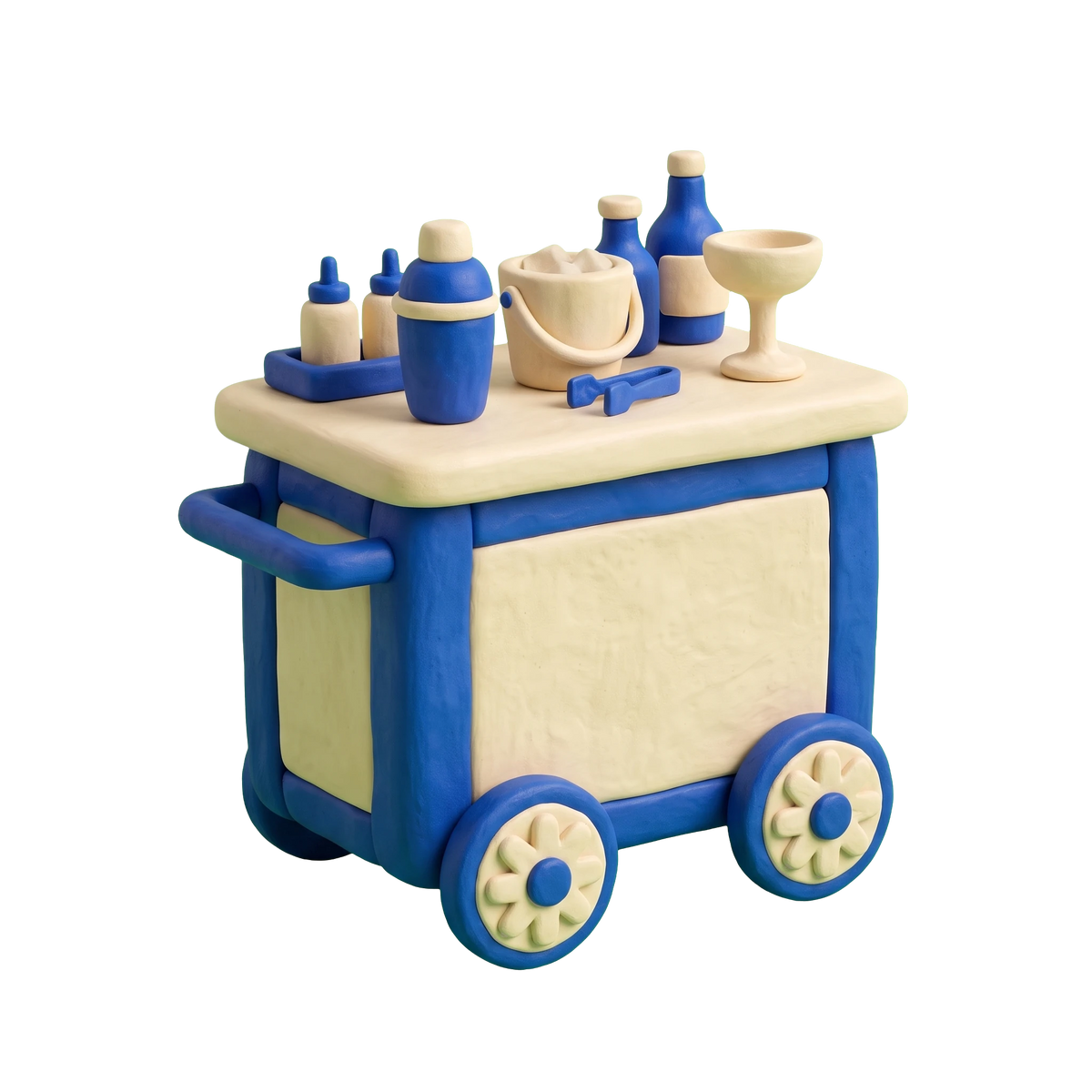 Bartending service illustration in blue and ivory clay