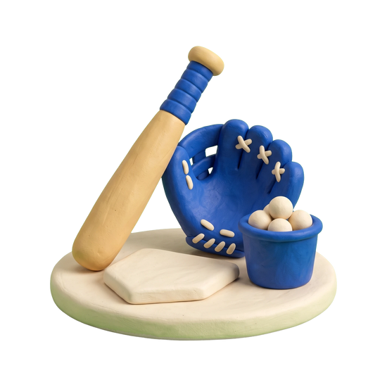 Baseball club illustration in blue and ivory clay