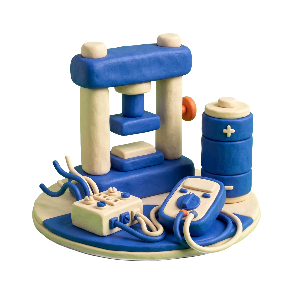 Battery manufacturer illustration in blue and ivory clay