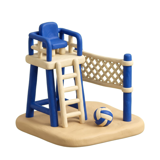 Beach volleyball court illustration in blue and ivory clay