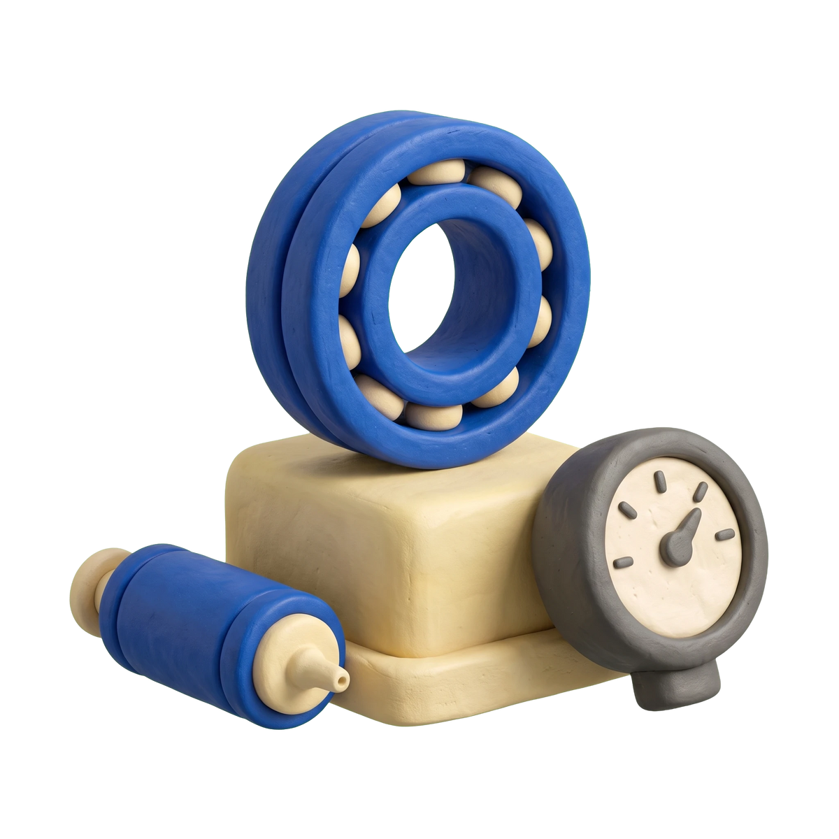 Bearing supplier illustration in blue and ivory clay