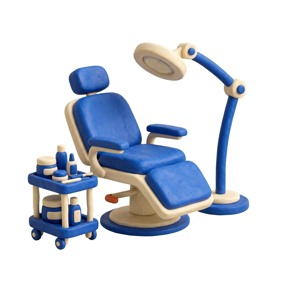 Beautician illustration in blue and ivory clay