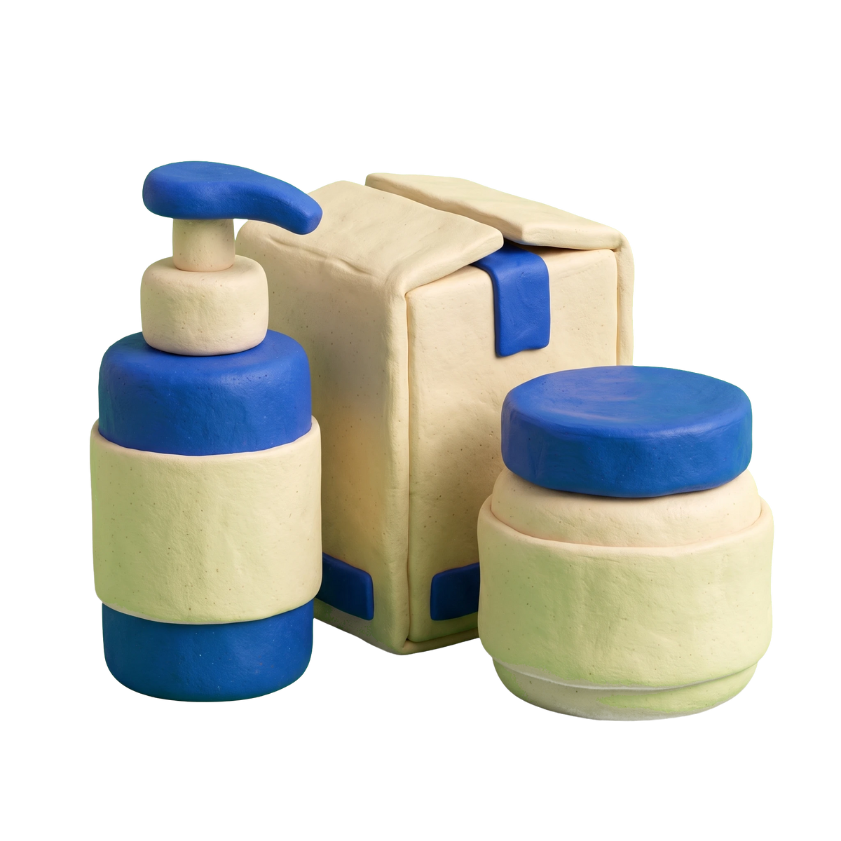 Beauty product supplier illustration in blue and ivory clay