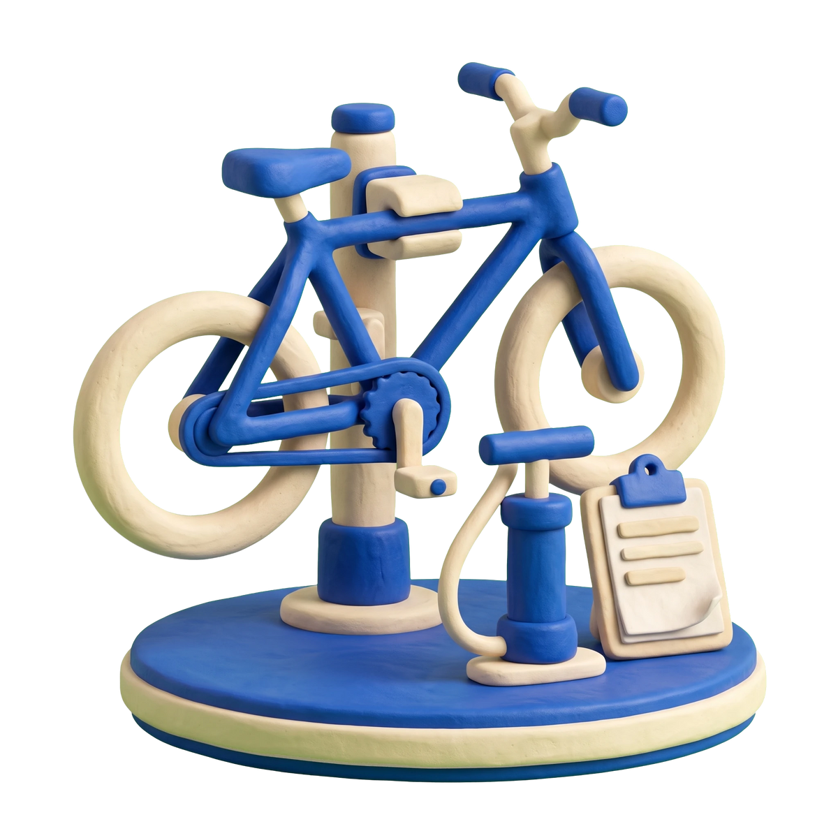 Bicycle rental service illustration in blue and ivory clay