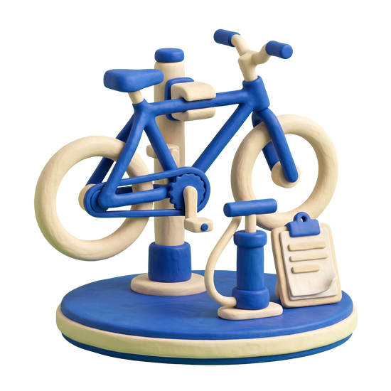 Bicycle rental service illustration in blue and ivory clay