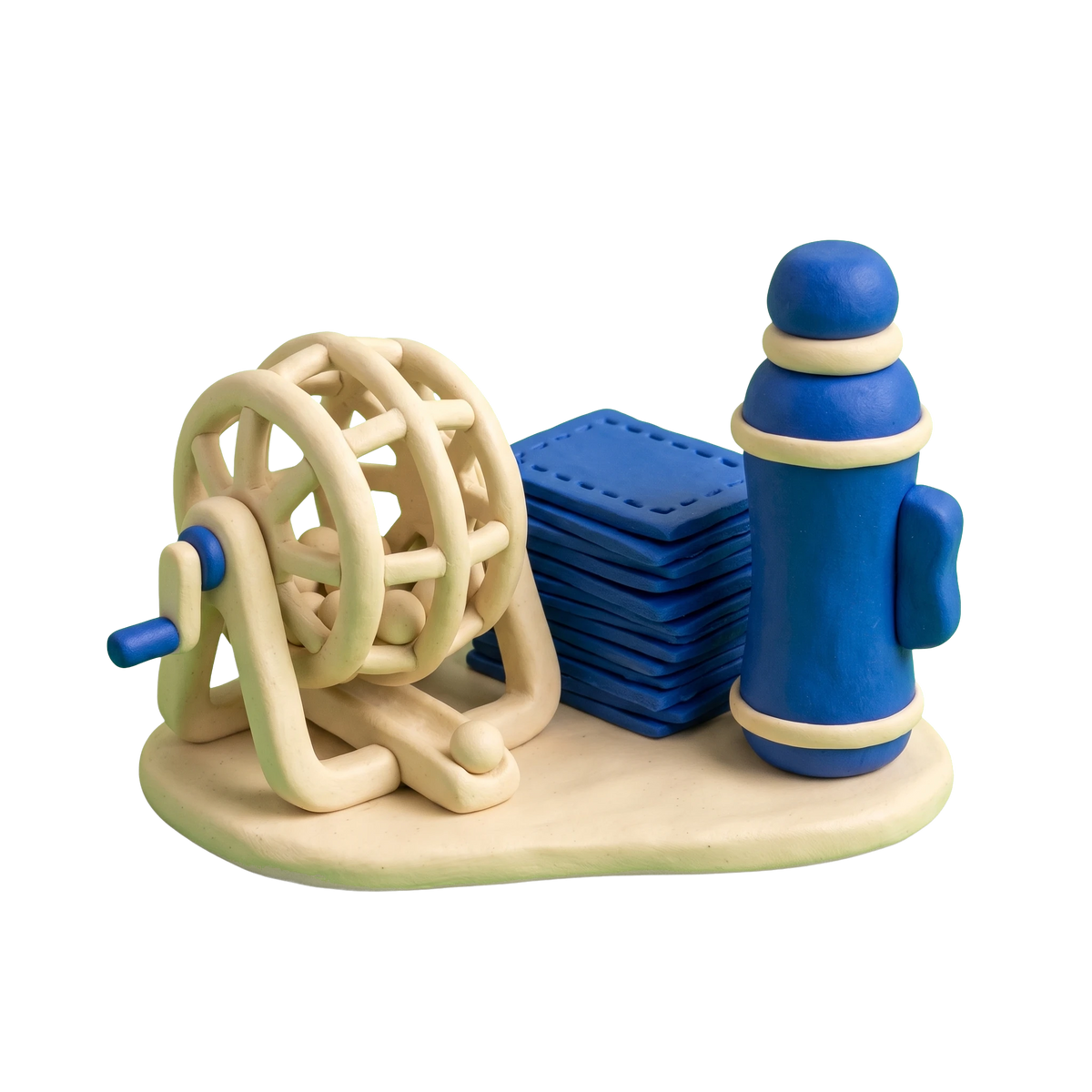Bingo hall illustration in blue and ivory clay