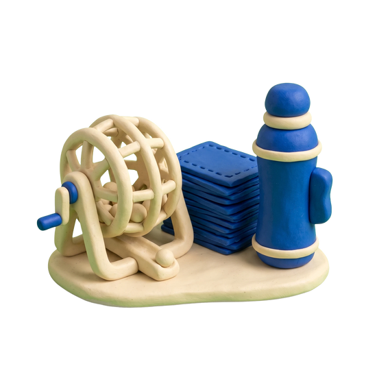 Bingo hall illustration in blue and ivory clay