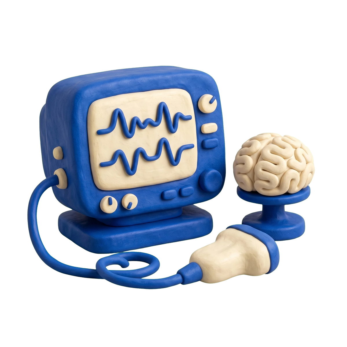 Biofeedback therapist illustration in blue and ivory clay
