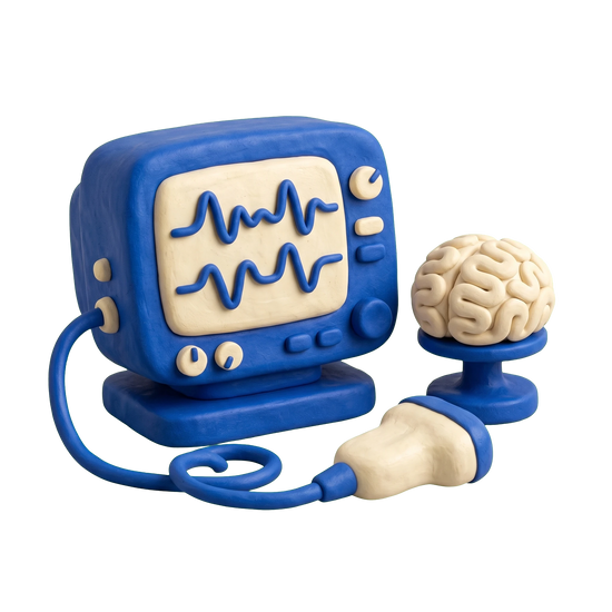 Biofeedback therapist illustration in blue and ivory clay