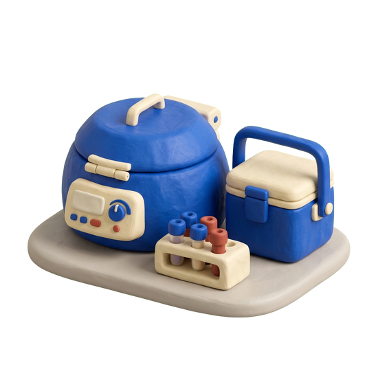 Blood bank illustration in blue and ivory clay