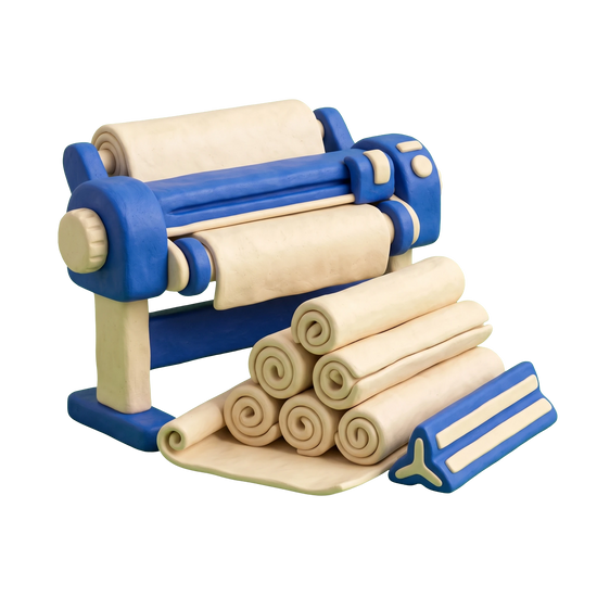 Blueprint service illustration in blue and ivory clay