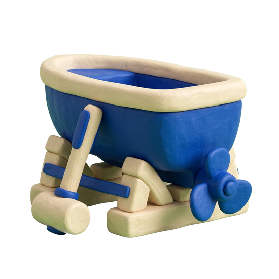 Boat builders illustration in blue and ivory clay