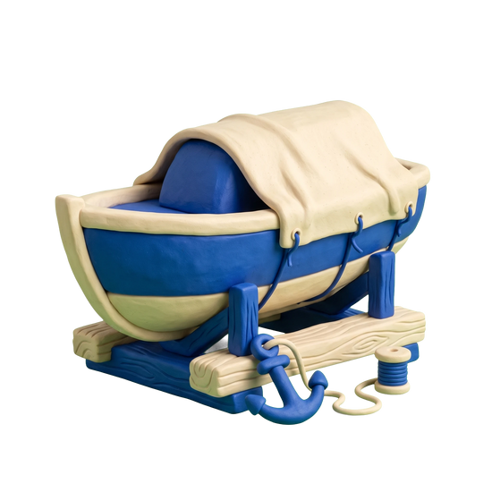 Boat cover supplier illustration in blue and ivory clay