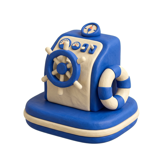Boating instructor illustration in blue and ivory clay