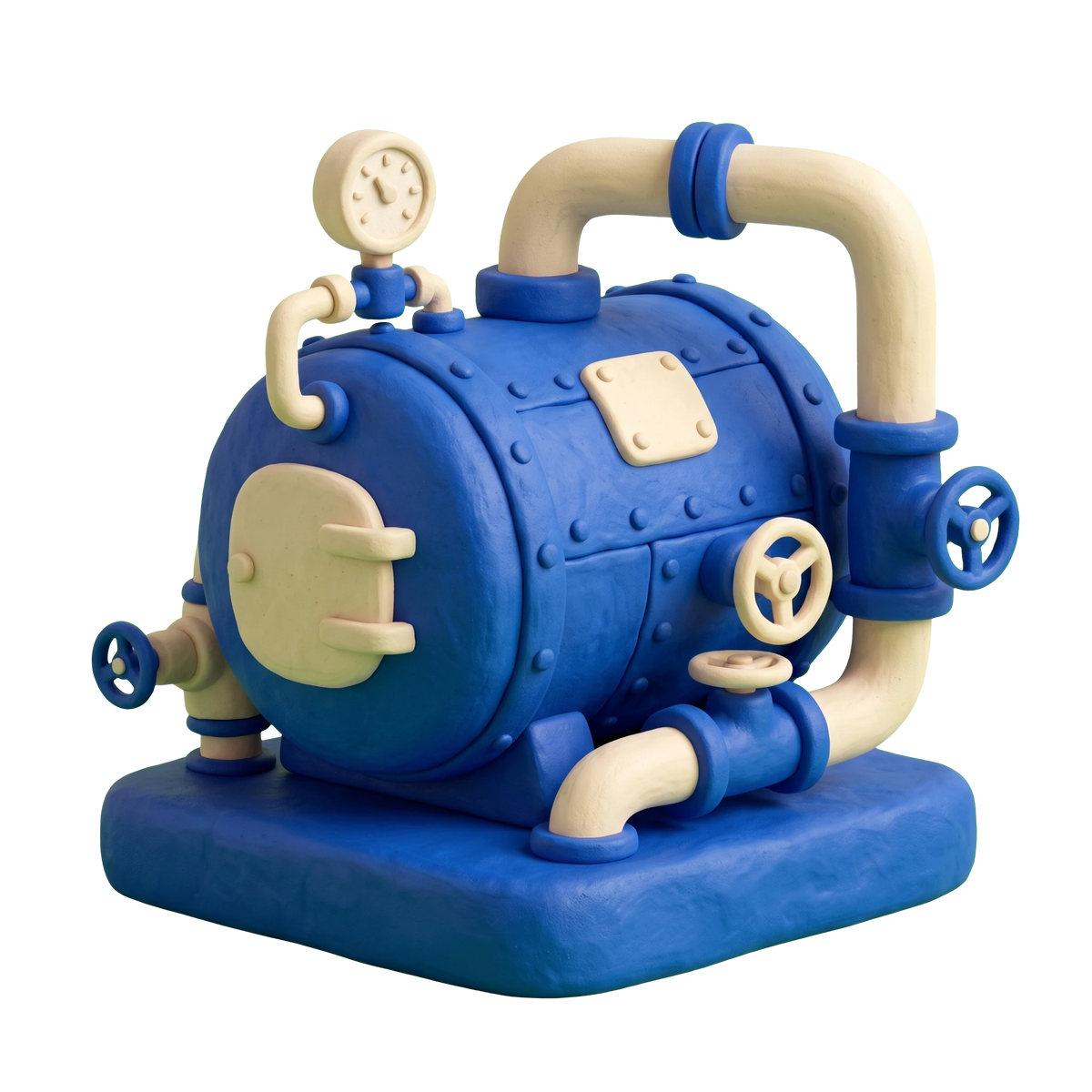 Boiler supplier illustration in blue and ivory clay