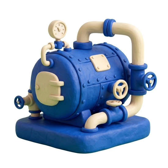 Boiler supplier illustration in blue and ivory clay
