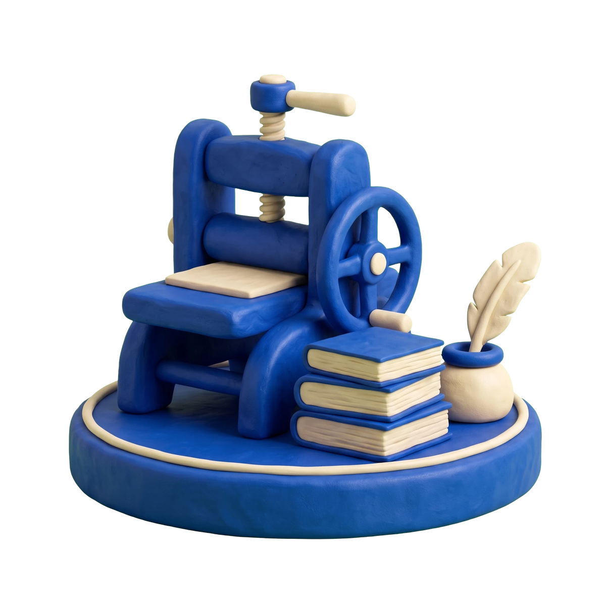 Book publisher illustration in blue and ivory clay