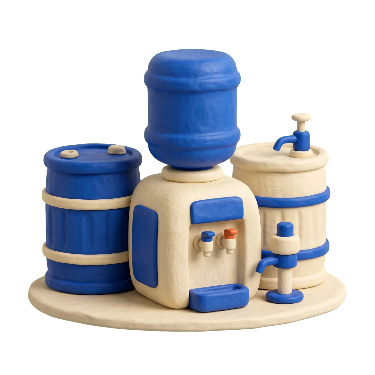 Bottled water supplier illustration in blue and ivory clay