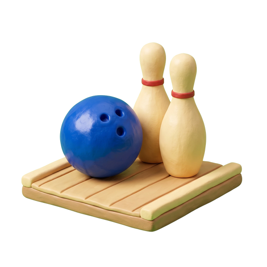 Bowling alley illustration in blue and ivory clay