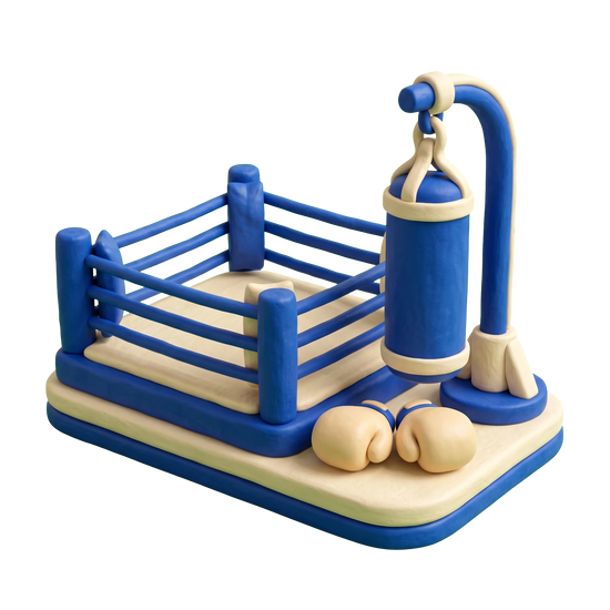 Boxing gym illustration in blue and ivory clay