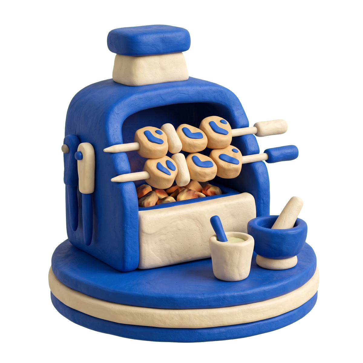 Brazilian restaurant illustration in blue and ivory clay