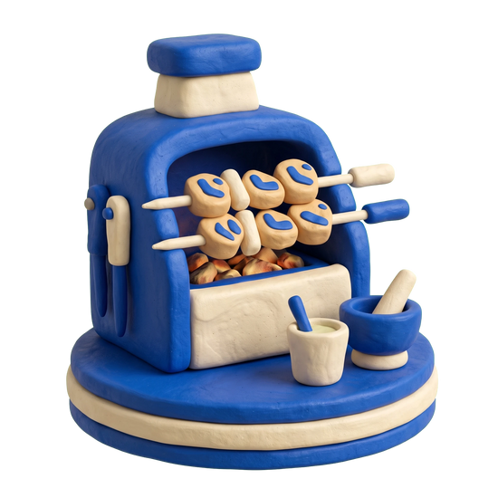 Brazilian restaurant illustration in blue and ivory clay