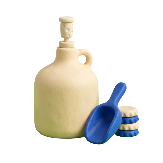 Brewing supply store illustration in blue and ivory clay